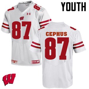 Youth Wisconsin Badgers NCAA #87 Quintez Cephus White Authentic Under Armour Stitched College Football Jersey EY31N66KF